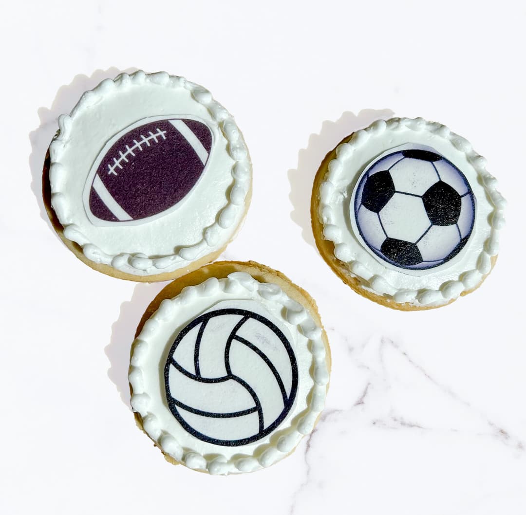 A picture of sports printed cookies.